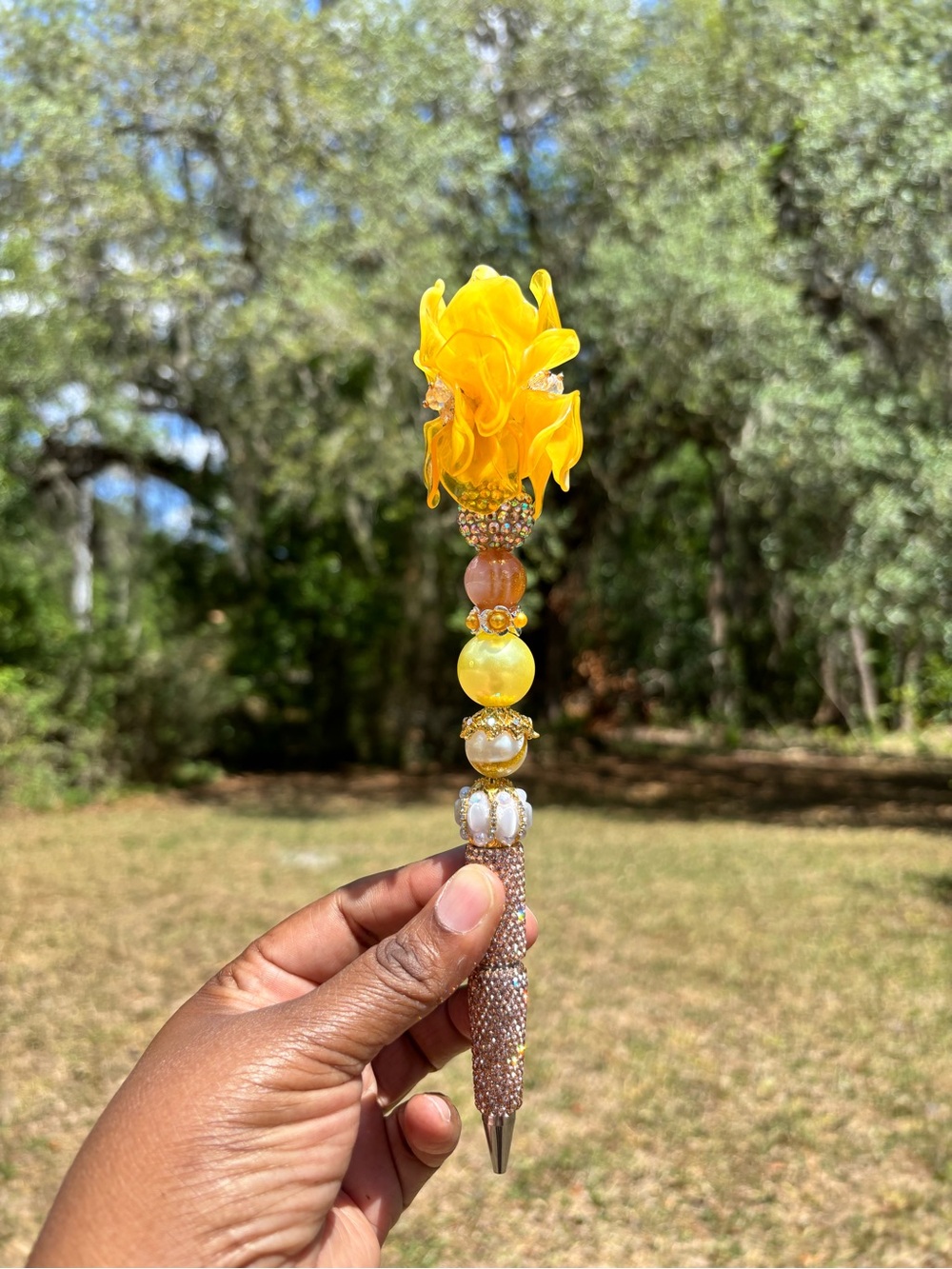 Handcrafted Yellow Bling Flower  Rhinestone Pen - Picture 2 of 4